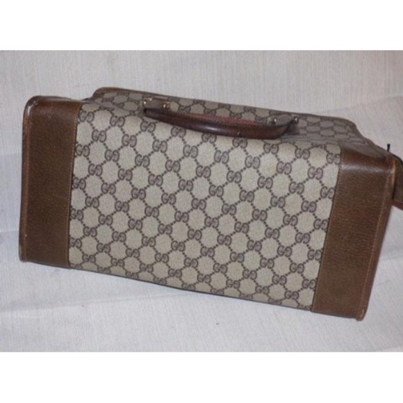 Gucci Large Logo Print Satchel Shades Of Brown With Red And Green Stripes - Picture 4 of 6